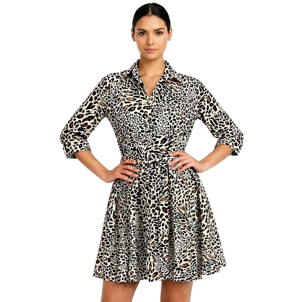 Truly 4 You Cheetah Print Shirt Dress Size Medium Long Sleeve